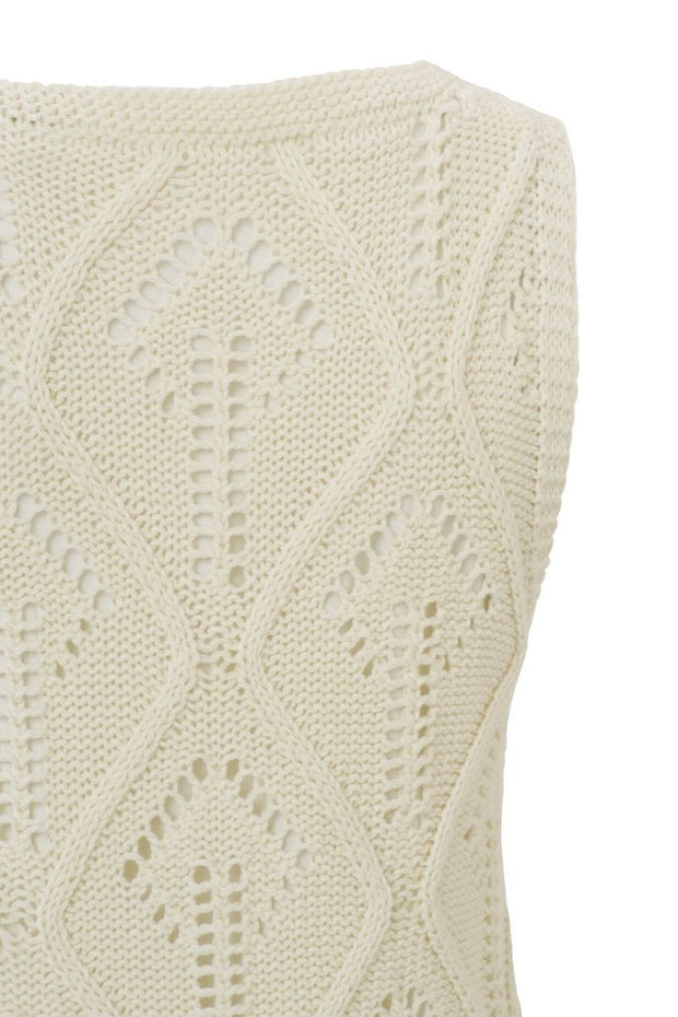 Camiseta de tirantes de punto con escote redondo y detalles de canalé - Wool White