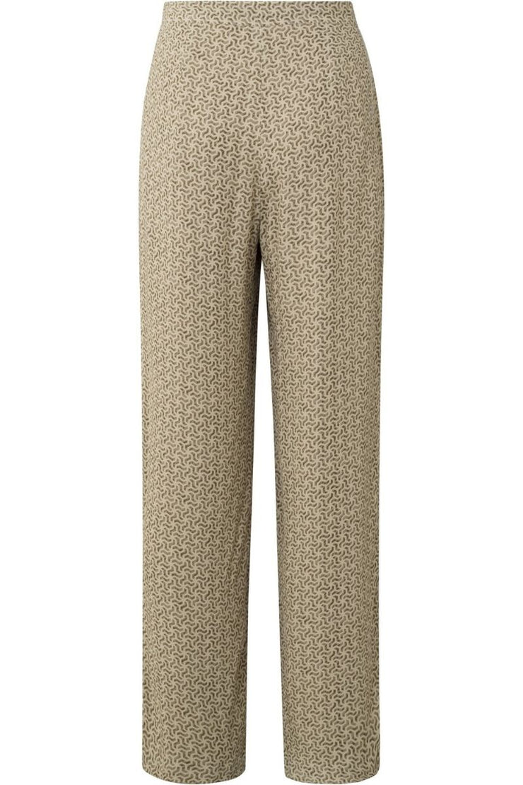 Pantalones de pernera ancha, bolsillos laterales, bragueta con cremallera y estampado - Field Of Rye Green Dessin