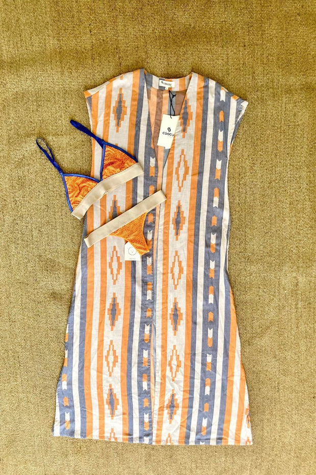 Kimono manga corta naranja y azul