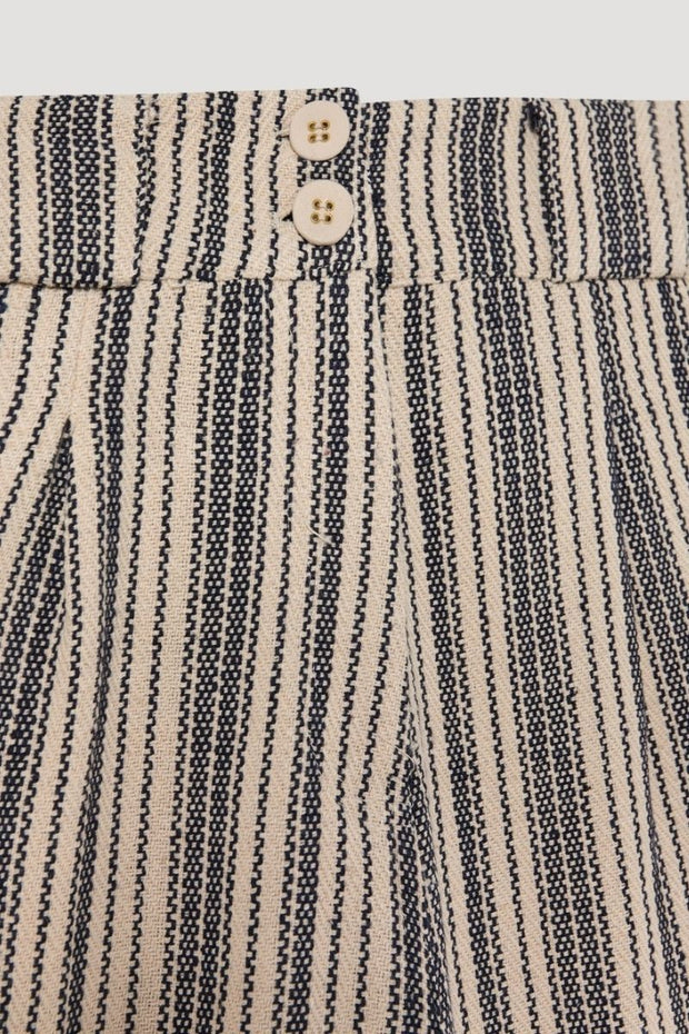 Pantalón tejido rustico de algodón con rayas a contraste