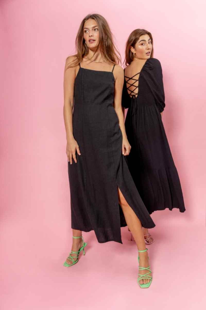 Vestido midi negro tirantes